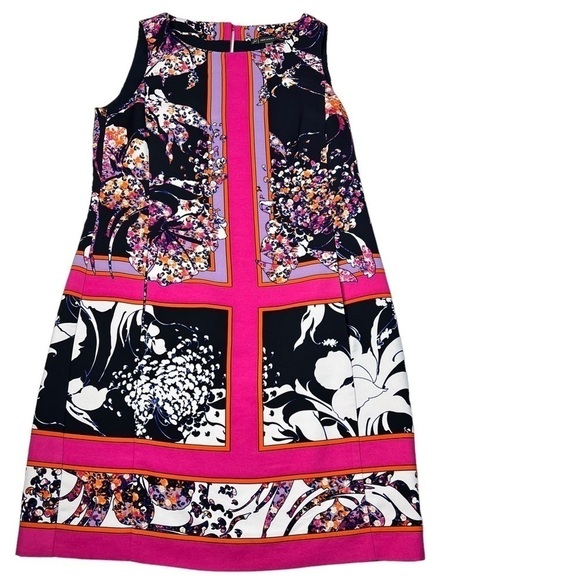 ADRIANNA PAPELL Hot Pink Multi Colored Sleeveless Dress With Pockets Size 4 - Picture 7 of 16